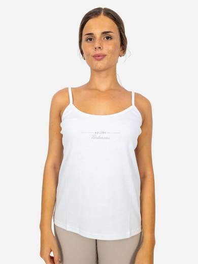 PERLARARA Canotta Donna 100% Cotone con Strass e Spalline Sottili - Made in Italy T62
