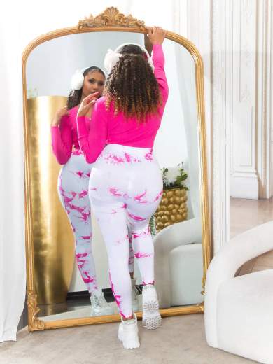 Leggings Sexy in Batik a Vita Alta con Cucitura Arricciata