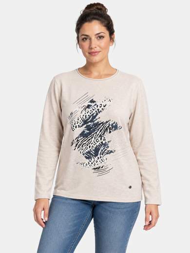 Maglia a girocollo con stampa maculata e strass