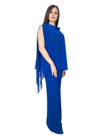 Completo Donna in Chiffon con Casacca Effetto Mantella e Pantalone Elegante