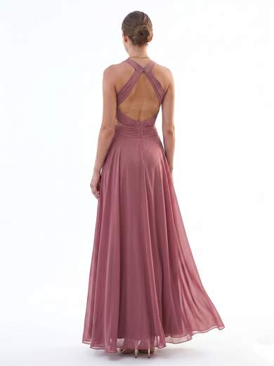 Abito Lungo da Cerimonia in Chiffon con Collo all'Americana 7007-6F