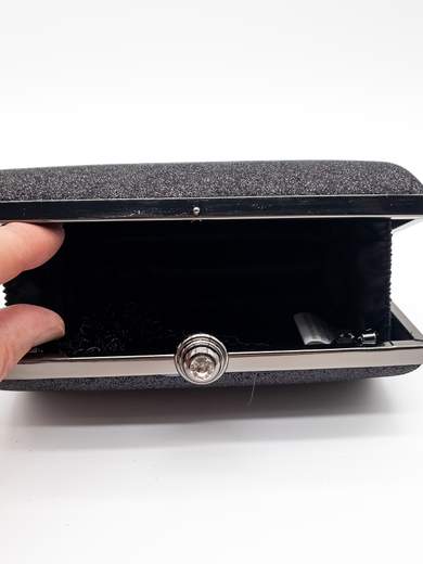 Rigid Black Glitter Clutch with Removable Chain