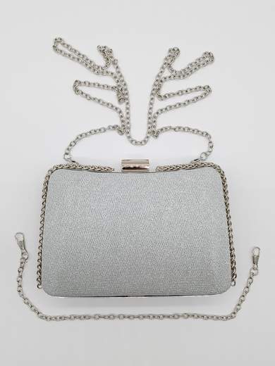 Rigid Silver Glitter Ceremony Pochette with Double Chain