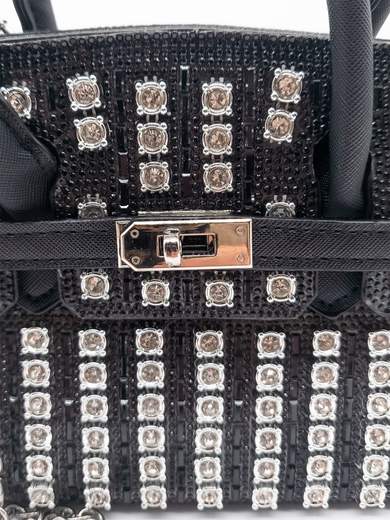 Black Evening Bag with Rhinestones and Chain Shoulder Strap