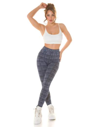 Leggings Sexy a Vita Alta con Motivo a Quadri
