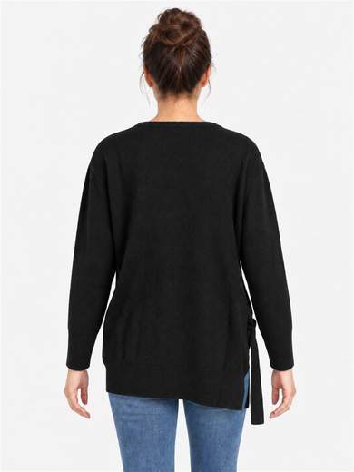 Wool Blend Sweater with Side Knot and Asymmetric Line