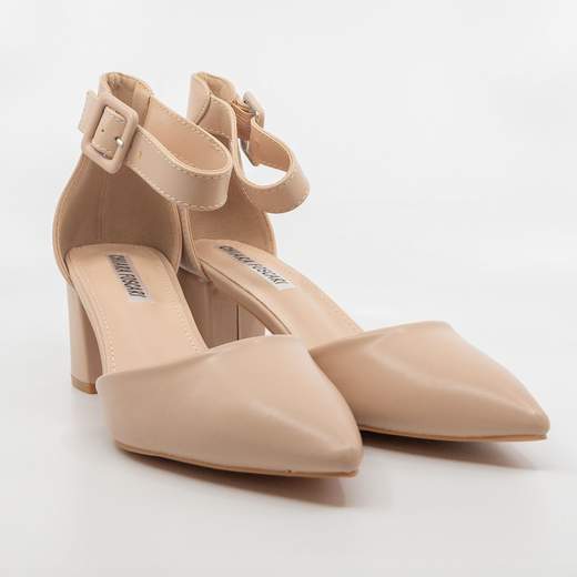 Decolleté eleganti cipria con tacco largo e cinturino regolabile