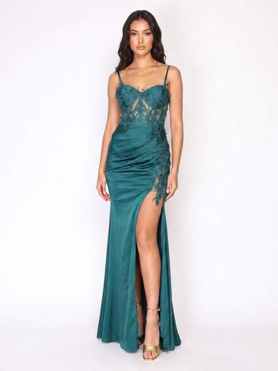 STRABELLO CERIMONIA Abito da cerimonia a Sirena Elegante con Corpetto in Pizzo e Spacco 97350F