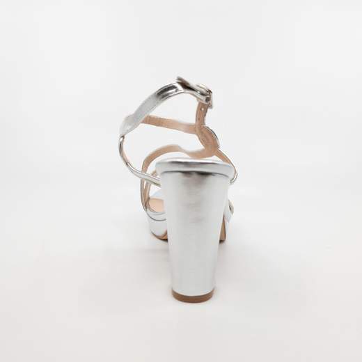 Sandali Con Plateau E Tacco Medio Argento Con Strass Da Cerimonia