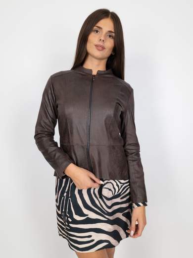 Giacca Ecopelle Donna Corta Con Zip E Maniche Lunghe