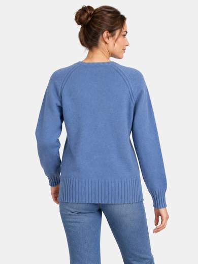 Viscose Blend Crew Neck Sweater with Decorative Buttons