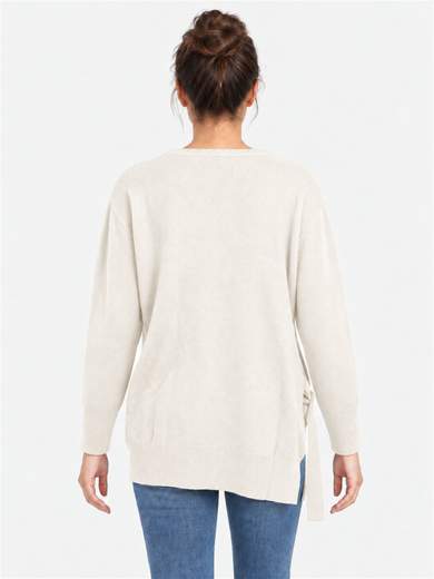 Wool Blend Sweater with Side Knot and Asymmetric Line