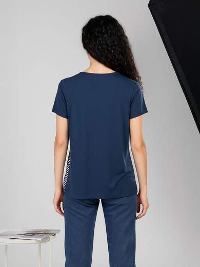 CLARIN SHAVIEN Women's summer t-shirt in blue with rhinestones and striped details MA144363