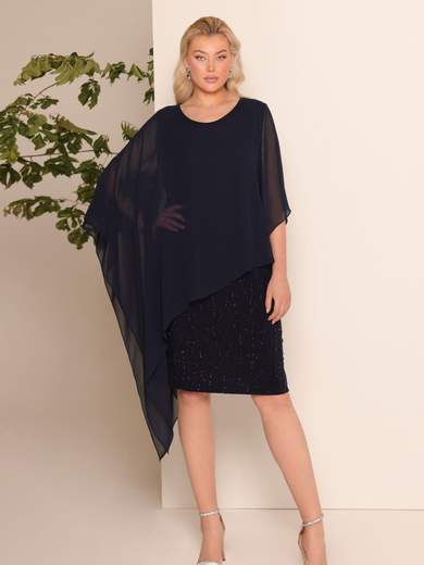 Bianca Brandi Curvy Abito corto curvy da cerimonia a tubino con strass e manica mantella 29729M