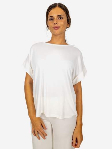 Bucle Maglia in viscosa elasticizzata a maniche corte con risvolto M6460T39