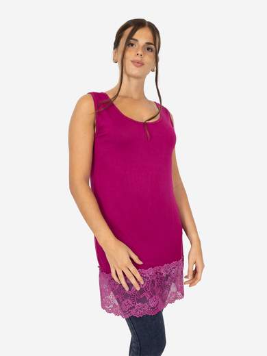 STRABELLO Canotta Lunga Curvy con Pizzo Donna – Taglia Unica Oversize CAN-07