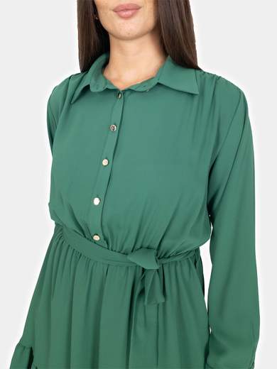 Bucle Vestito Corto A Camicia Fondo Con Balze Donna Manica Lunga