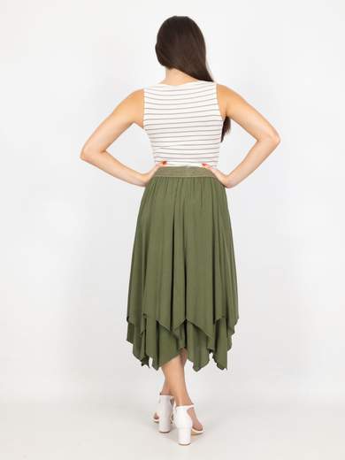 Gonna Midi Estiva In Viscosa Asimmetrica Con Elastico In Vita