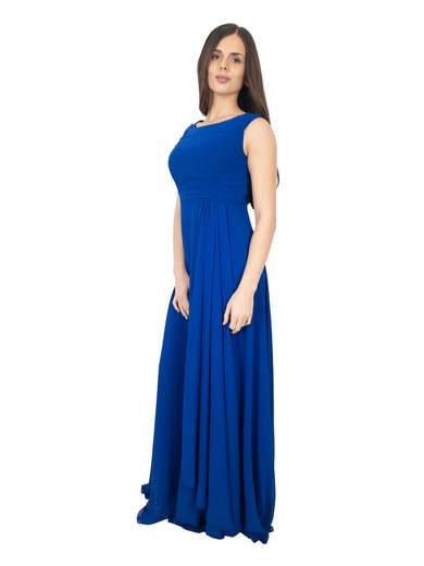 Long formal dress with detachable cape and removable brooch