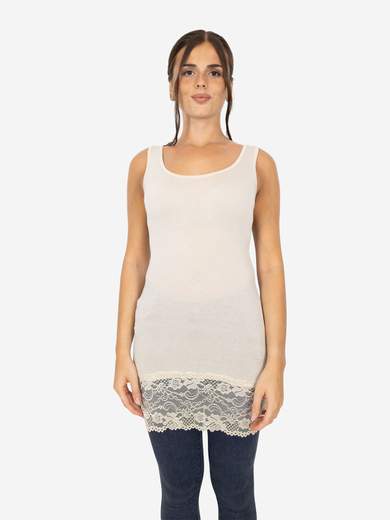 Canotta Donna Lunga Con Pizzo In Fondo Basic Per Leggings Slim Fit
