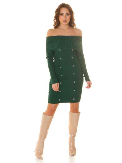 KOUCLA Abito aderente in maglia a costine con collo omerale e applicazioni decorative 0000PU1720