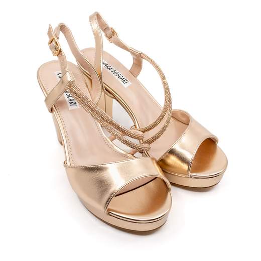 Sandali Da Cerimonia Con Plateau Eleganti Bronzo Con Tacco Largo