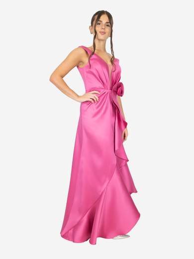 SOLOGIOIE Abito da cerimonia lungo in taffetà con fiore e stola SSD250TU8608