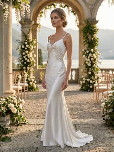 Abito da Sposa a Sirena in Raso Bianco con Stola 35492w