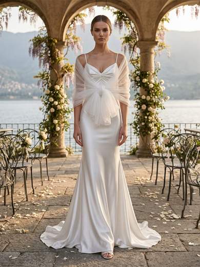 Abito da Sposa a Sirena in Raso Bianco con Stola 35492w