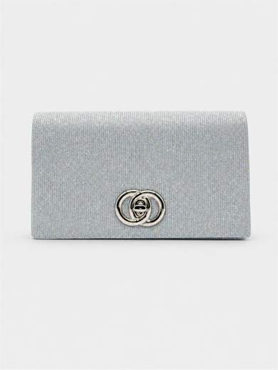 Pochette glitter argento con tracolla staccabile