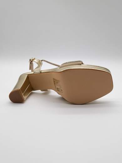 Gold Jewel Ceremony Sandals with Chunky Heel and Rhinestones