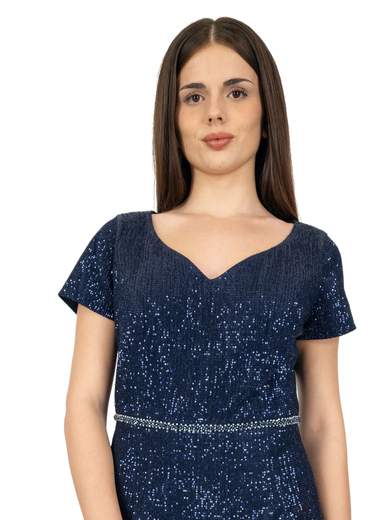 Vestito da cerimonia elegante lungo con paillettes e mantella staccata