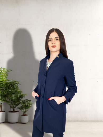 Spolverino Donna Elegante Cerimonia Blu Tre Bottoni