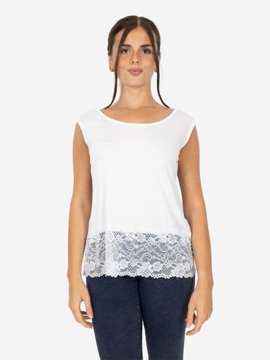 STRABELLO Canotta Donna Spalla Larga con Bordo in Pizzo Oversize CAN-06