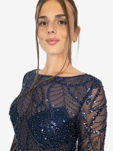 Abito da cerimonia lungo a sirena con maniche lunghe e strass – Modello 29242