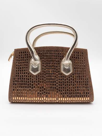 Gold Evening Bag with Rhinestones and Chain Shoulder Strap