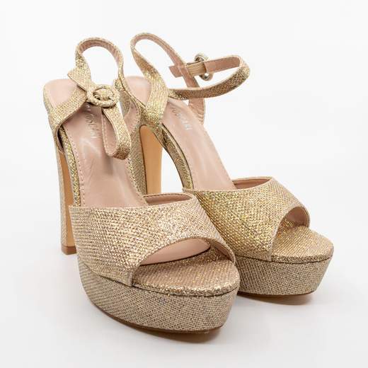 Chiara Foscari Sandali Beige Eleganti Cerimonia Glitterati Tacco Largo E Plateau AHH-136-BEIGE
