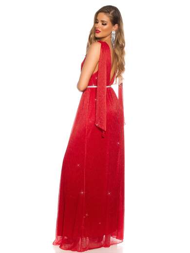 Abito lungo glitterato con scollatura profonda