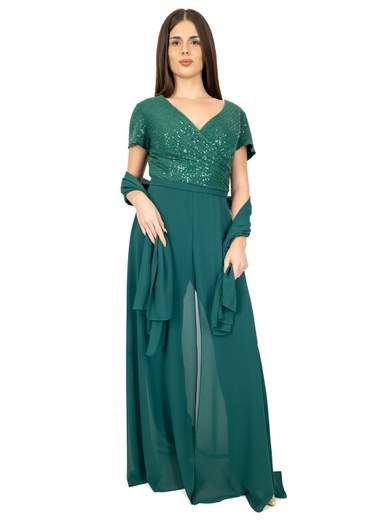 Bianca Brandi Curvy Tuta da cerimonia elegante curvy in chiffon e paillettes