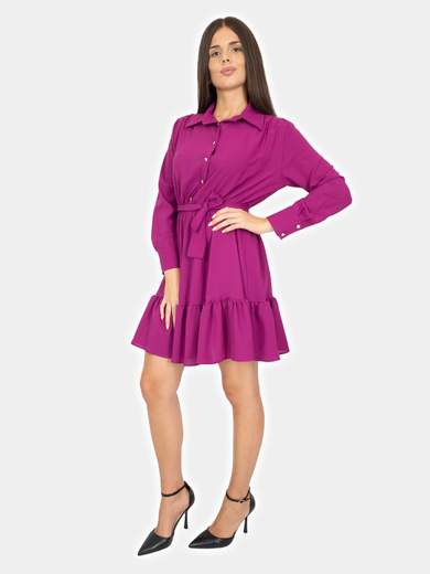 Bucle Vestito Corto A Camicia Fondo Con Balze Donna Manica Lunga