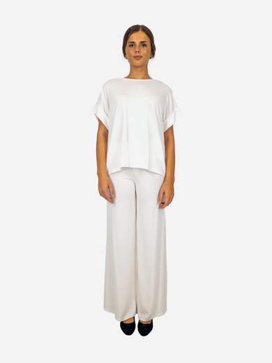 Stretch viscose top with short cuffed sleeves