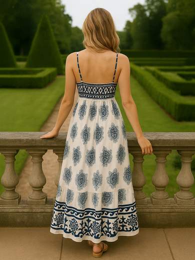 Altariva Vestito lungo etnico da donna in viscosa con spalline regolabili X005