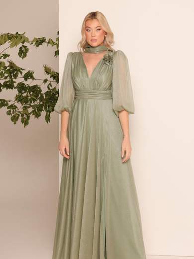 Bianca Brandi Curvy Abito Lungo Curvy da Cerimonia Glitterato con Spacco e Stola 29755m