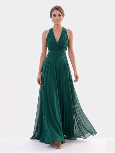 STRABELLO CERIMONIA Abito Lungo da Cerimonia in Chiffon con Collo all'Americana e Schiena Scoperta 7007-6F