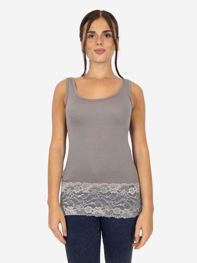 Canotta Donna Slim Fit con Pizzo in Fondo – Modello Corto Elasticizzato