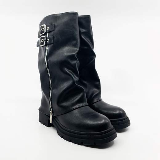 Stivali Donna Bassi Invernali Neri Con Zip Punta Tonda
