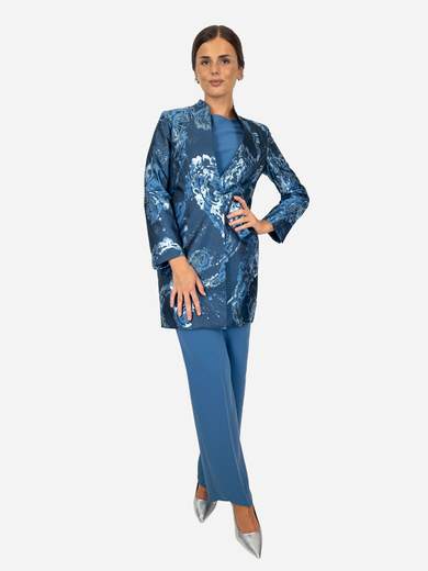 Completo elegante donna 3 pezzi con spolverino damascato Made in Italy