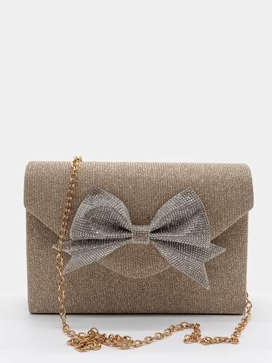 Pochette Oro Glitterata da Cerimonia con Fiocco di Strass HL3499-oro