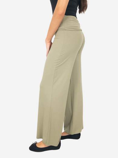 Pantaloni sportivi elasticizzati a palazzo in viscosa con fascia vita alta