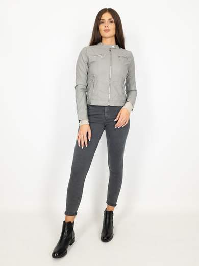 Giacca Ecopelle Corta Donna Slim Fit Con Manica Lunga E Zip